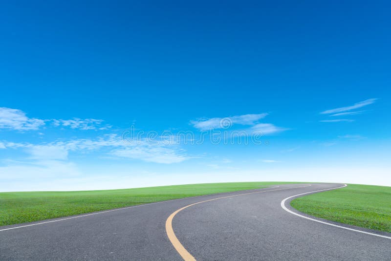 Asphalt Road with Green Grass Field Scenery Blue Sky White Cloud Stock  Image - Image of horizon, grass: 101870907