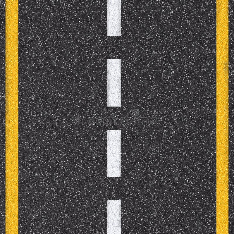 Asphalt road top view with white and yellow lines
