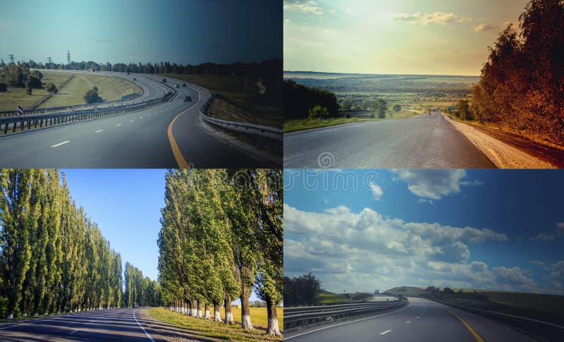 Asphalt Road. Traveling Around the Country. Collage of the Road. Banner