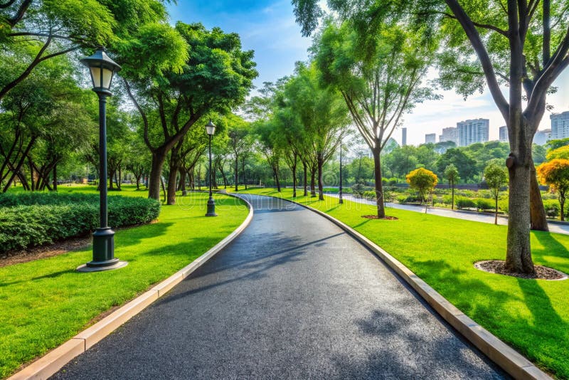 Asphalt Walkway â€\' Path Through a Peaceful Park stock illustration