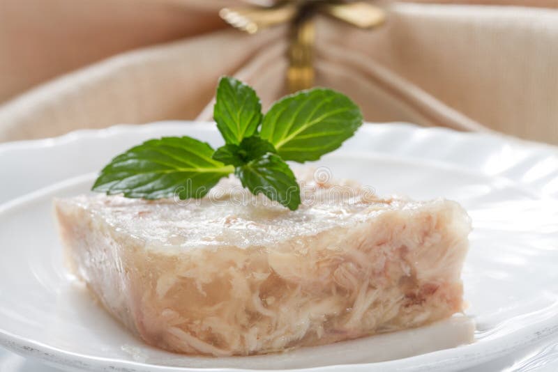 Aspic μερίδας σε ένα πιάτο στοκ εικόνα Aspic μερίδας σε ένα πιάτο στοκ εικόνα
