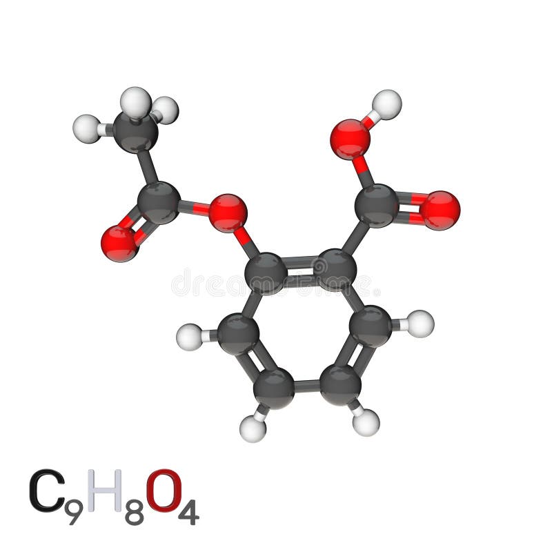 Aspirin Model Molecule. Isolated On White Background. 3D Rendering