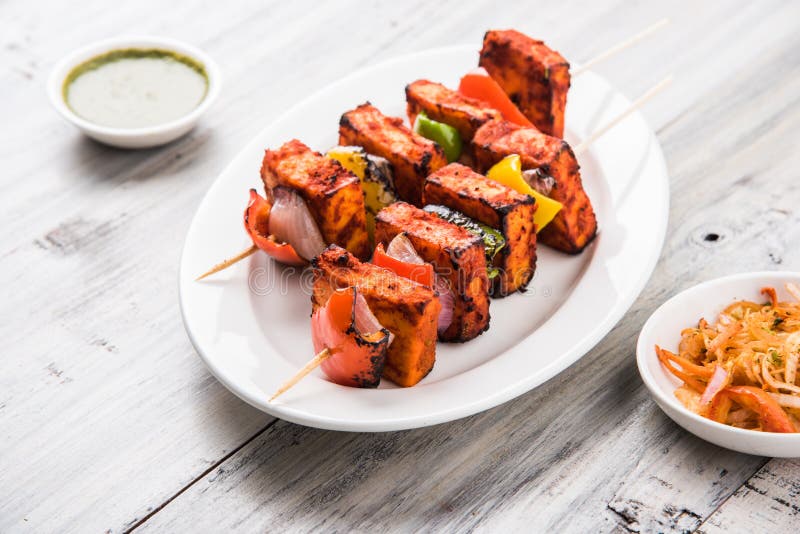 Indiano paneer barbecue ou tikka kabab imagens de stock