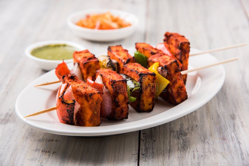 Churrasco de paneer indiano ou tikka foto de stock