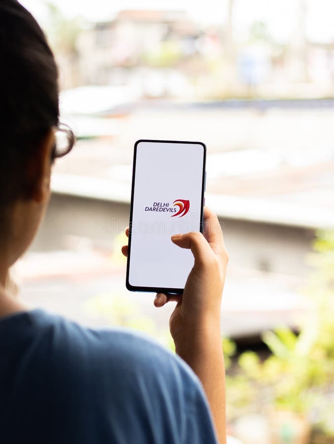 Assam, india - August 27, 2020 : Delhi Daredevils logo on phone screen stock image. Assam, india - August 27, 2020 : Delhi Daredevils logo on phone screen stock image.