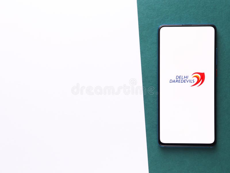 Assam, india - August 27, 2020 : Delhi Daredevils logo on phone screen stock image. Assam, india - August 27, 2020 : Delhi Daredevils logo on phone screen stock image.