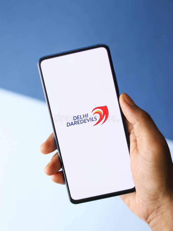 Assam, india - August 27, 2020 : Delhi Daredevils logo on phone screen stock image. Assam, india - August 27, 2020 : Delhi Daredevils logo on phone screen stock image.