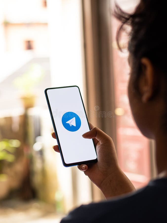 Assam, india - August 27, 2020 : Telegram logo on phone screen stock image.