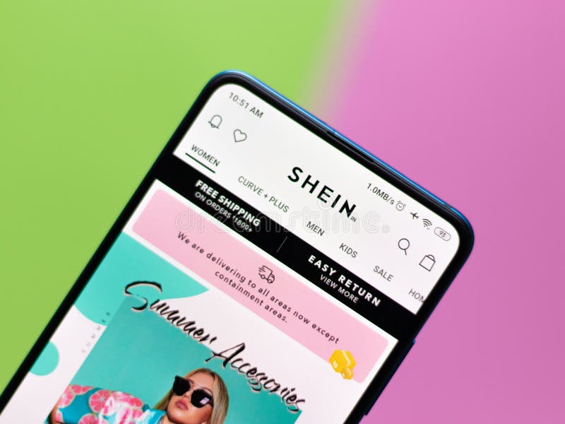 Assam, India - 1 juli 2020 : Shein, een online winkel-app royalty-vrije stock afbeelding
