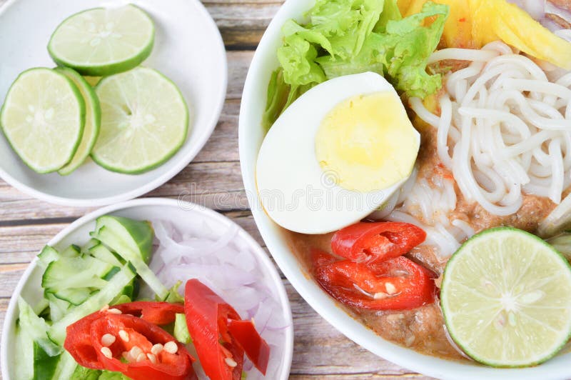 Assam Laksa Noodle in Tangy Fish Gravy. Special Malaysian food especially in Penang