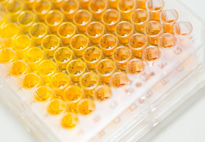Assay plate 96 well with colourful buffer royalty free stock photos