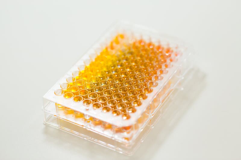 Assay plate 96 well with colourful buffer royalty free stock photography