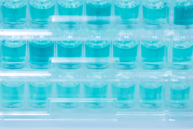 Assay plate 96 well with colourful buffer royalty free stock photos