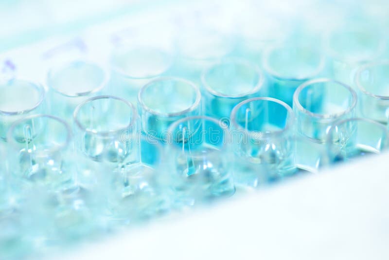 Assay plate 96 well with colourful buffer stock photo