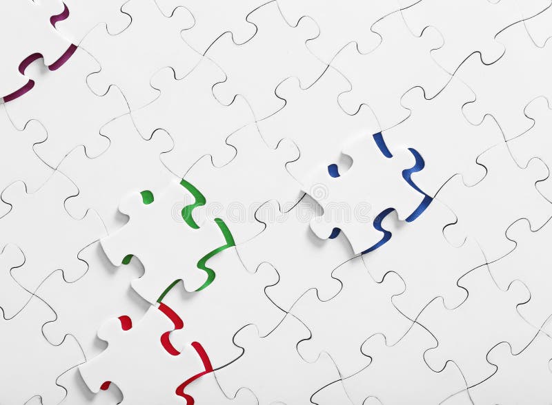 Assembled puzzles with color inserts inside top view vector illustration Assembled puzzles with color inserts inside top view vector illustration