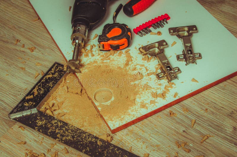 Assembling Furniture, Drilling Holes for Mounting Furniture Hinges