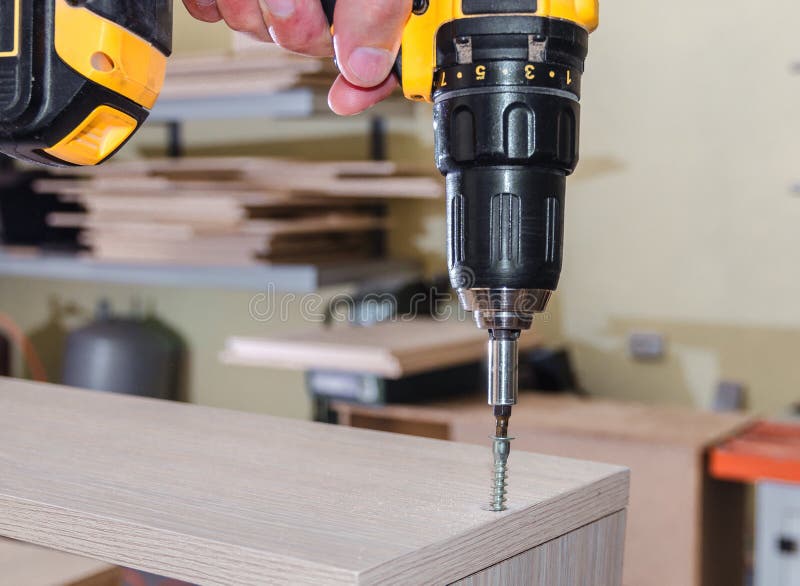 Assembling of Furniture Power Tools Stock Image Image of