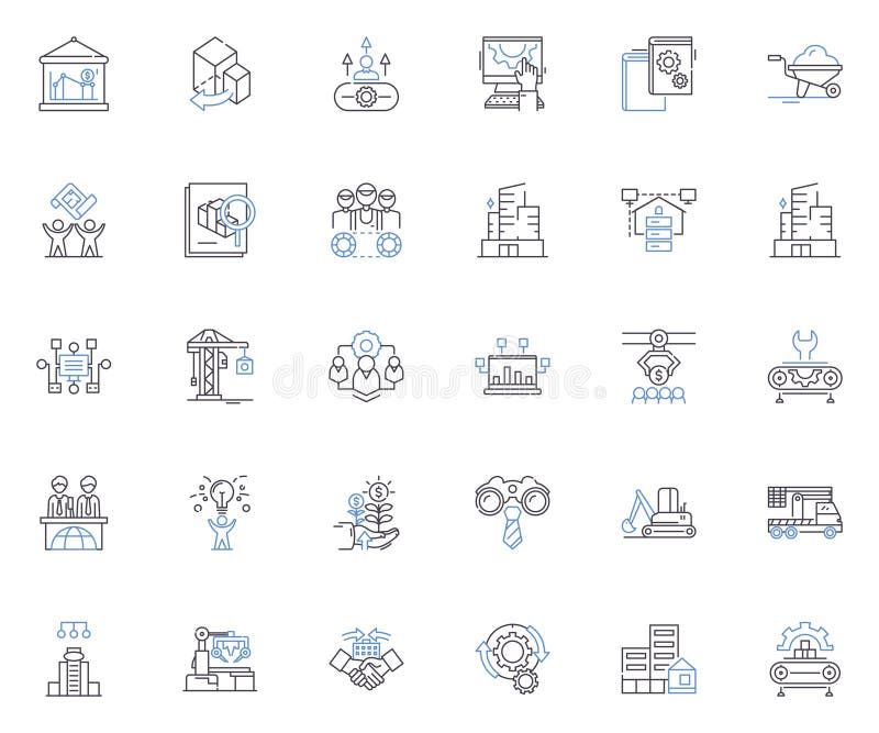 Assembly line line icons collection. Automation, Mass production, Efficiency, Productivity, Manufacturing, Robotics vector illustration