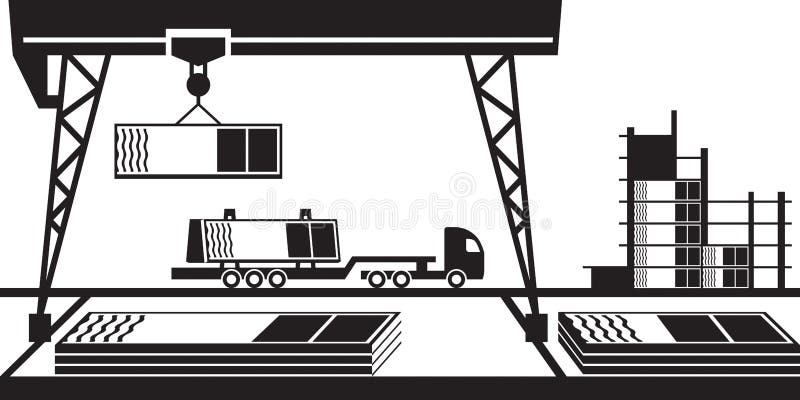 Assembly and transportation of curtain walls of building royalty free illustration