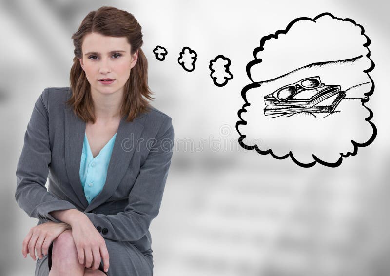 Assento da mulher de negócio e sonho do feriado contra escadas cinzentas obscuras imagens de stock royalty free Assento da mulher de negócio e sonho do feriado contra escadas cinzentas obscuras imagens de stock royalty free