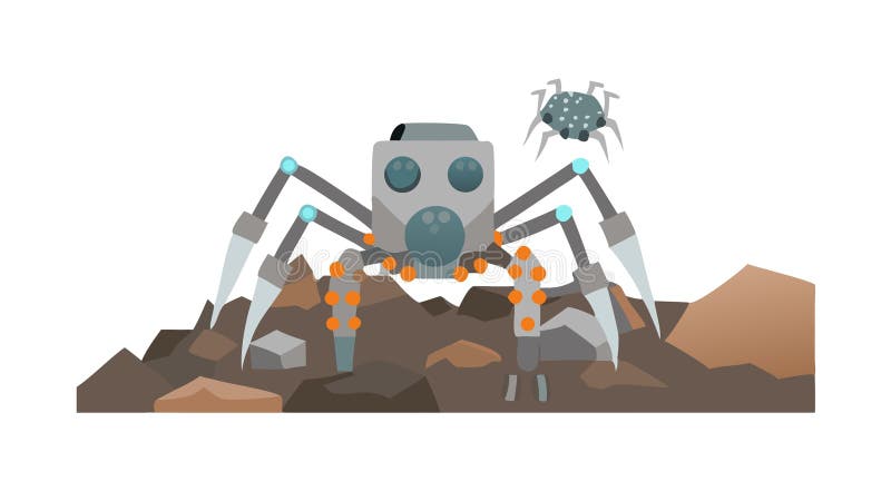 Mechanical spider breaking ground, terraforming, future engineering, vector design Generative AI royalty free illustration