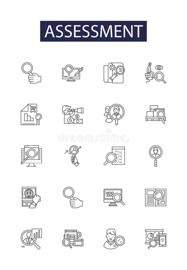 Assessment Line Vector Icons and Signs. Exam, Quiz, Review, Test