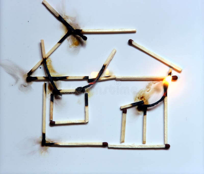 Burning house, fire insurance concept. Burning house, fire insurance concept