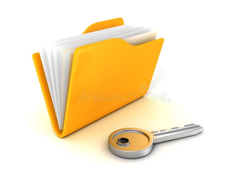Assicuri il concetto degli archivi. Cartella documenti con la chiave