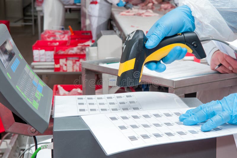 Assignment of goods barcode at the factory royalty free stock image