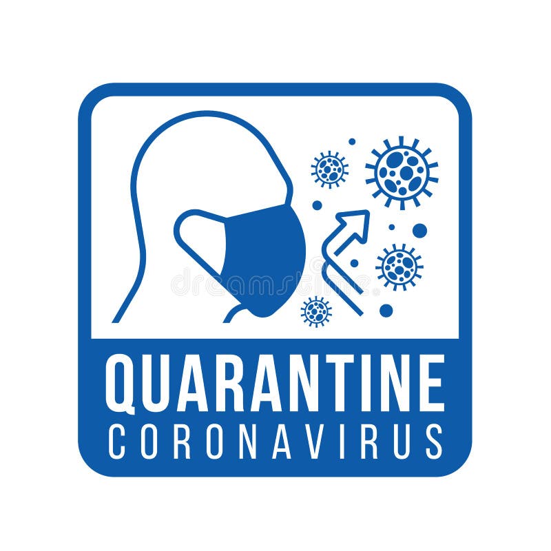 Assinar vírus da corona de quarentena com máscara de desgaste humano para proteger contra vírus no projeto do vetor de banner azul
