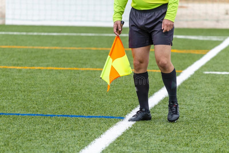 Soccer Referee Hold The Flag. Offside Stock Photo - Image of match ...