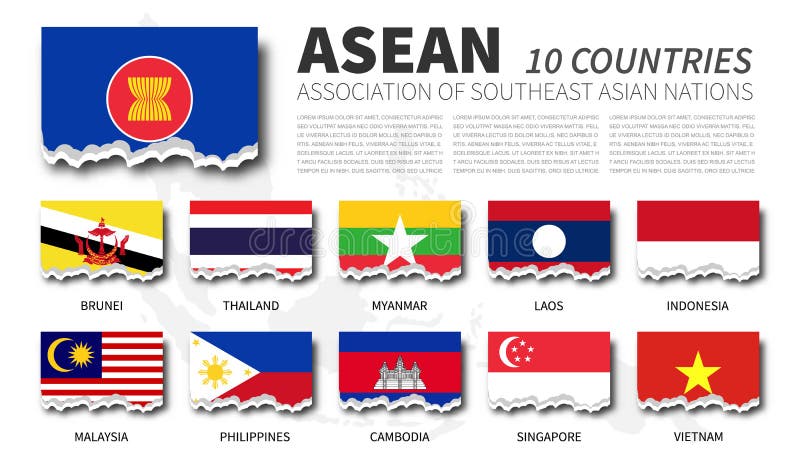 Association de drapeau d'ASEAN des nations et de l'adhésion asiatiques du sud-est sur le fond de carte d'Asie du Sud-Est Concepti illustration stock Association de drapeau d'ASEAN des nations et de l'adhésion asiatiques du sud-est sur le fond de carte d'Asie du Sud-Est Concepti illustration stock