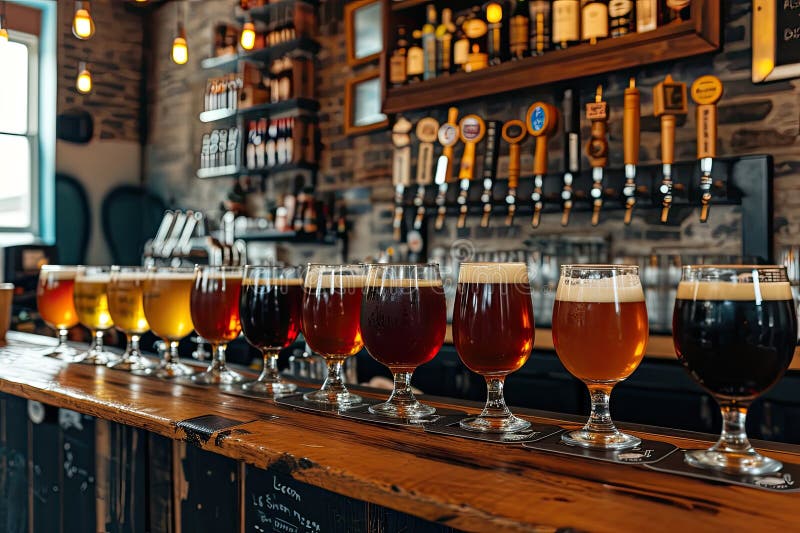 Assorted Beer Glasses on Bar Counter Stock Photo Image of lagers