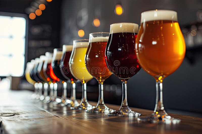 Assorted Beers in a Row of Glasses Stock Image Image of assortment