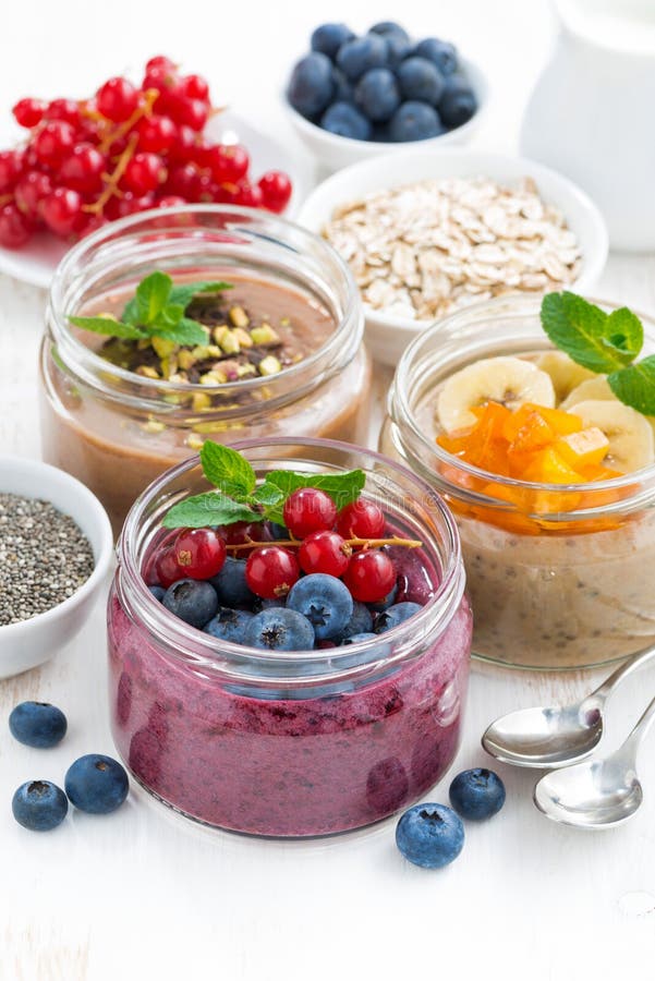 Assorted Breakfast of Chia Seeds and Fruits in Jars Stock Image Image