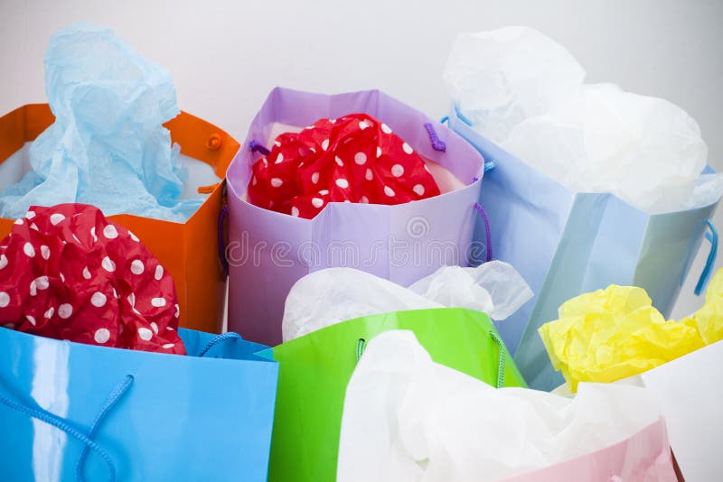 Assorted Brightly Coloured Paper Gift Bags Stock Photos Free