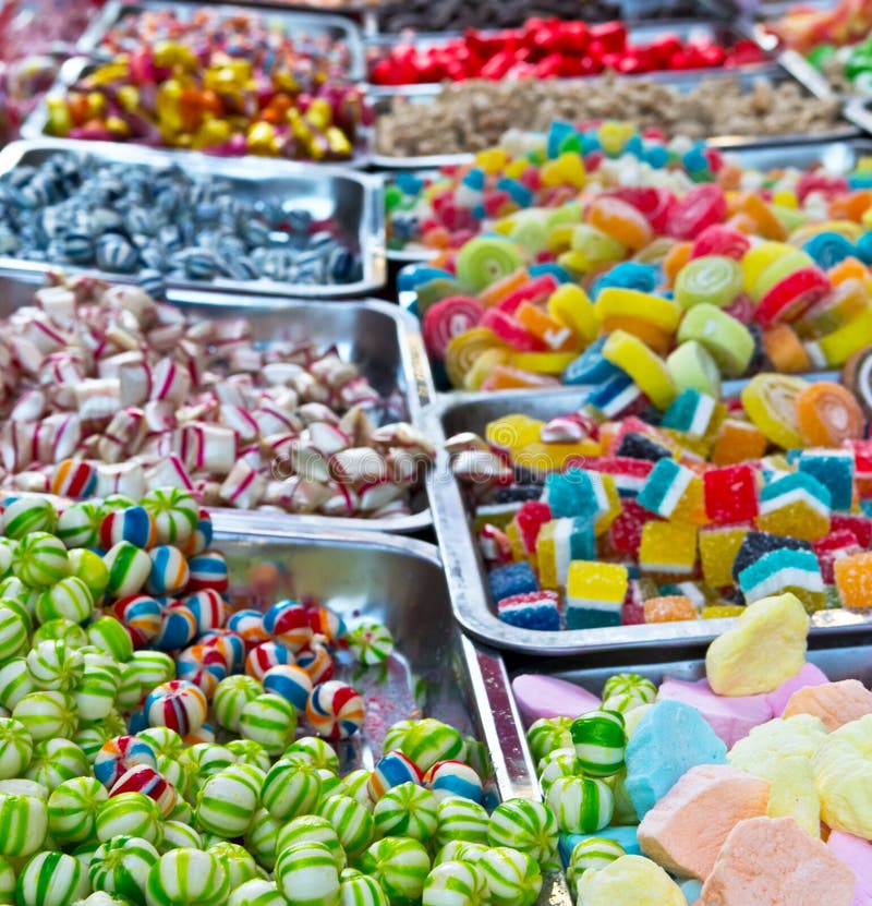 Assorted candy colorful Bonbon in a Christmas market