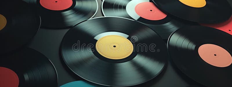 Assorted Colorful Vinyl Records Arranged in a Random Pattern. vector illustration
