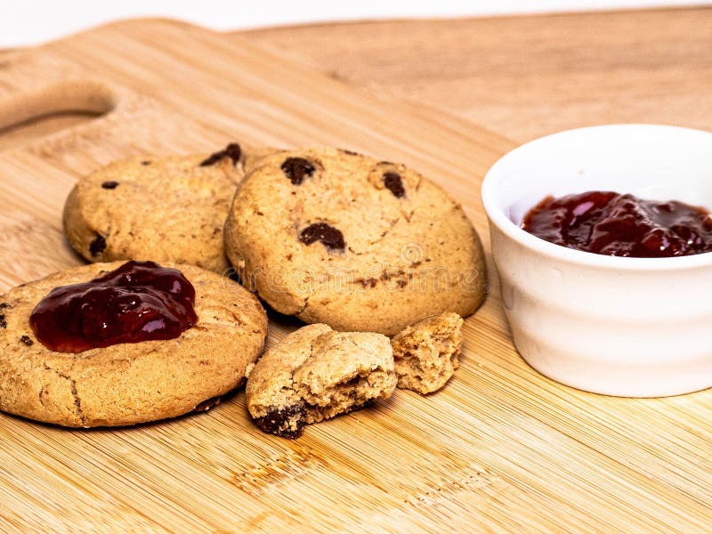 Assorted cookies with raspberry jam thumbprints stock images