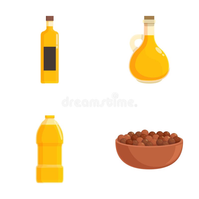Assorted Cooking Oils and Nuts Vector Set Stock Vector Illustration