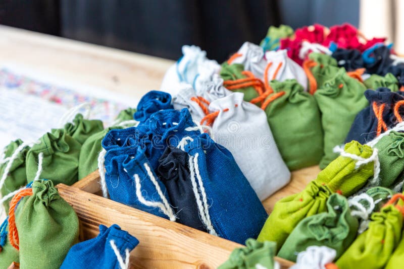 Assorted Cotton Bags Filled with Medicinal Herbs, Fragrant Sachets