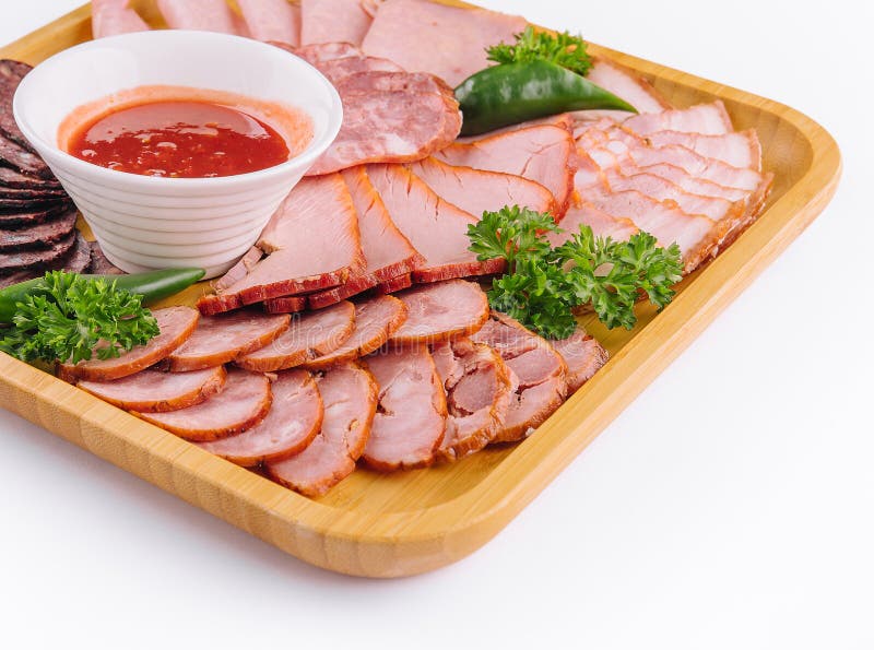 Assorted Deli Cold Meats on Wooden Tray Stock Photo Image of buffet