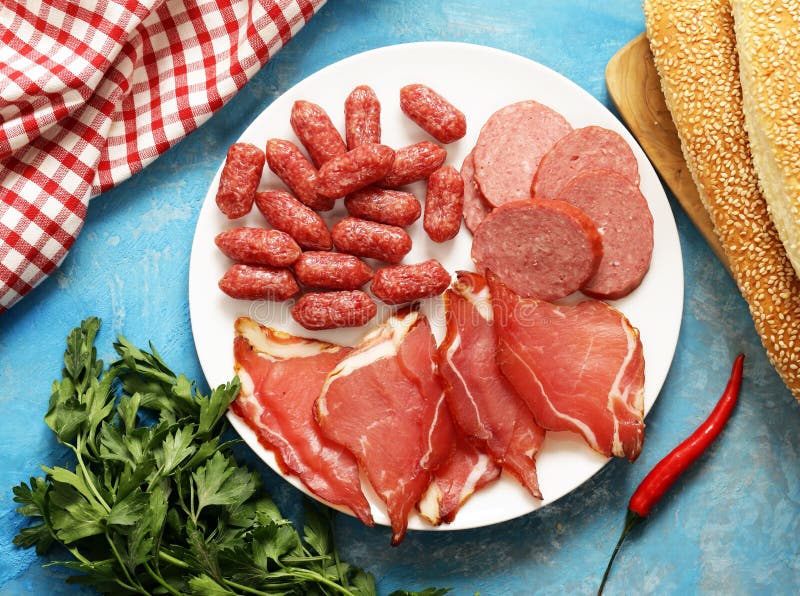 Assorted deli meats - sausage, salami, parma