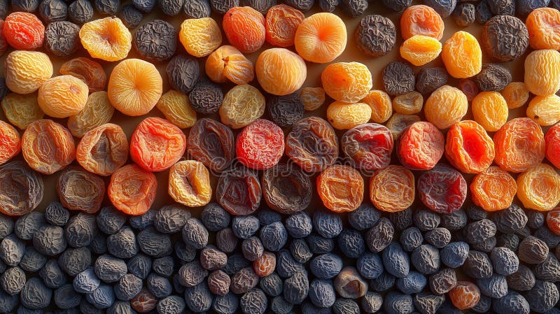 Assorted dried fruits top view seamless pattern vector illustration