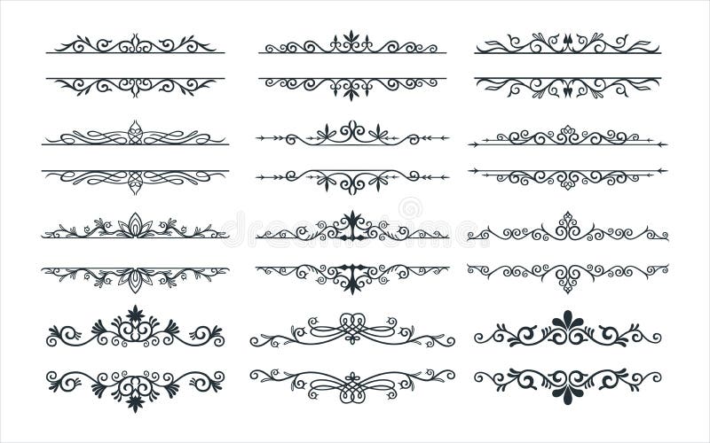 assorted floral divider, decorative swirl border split vector graphic design template set for sticker, decoration, cutting and