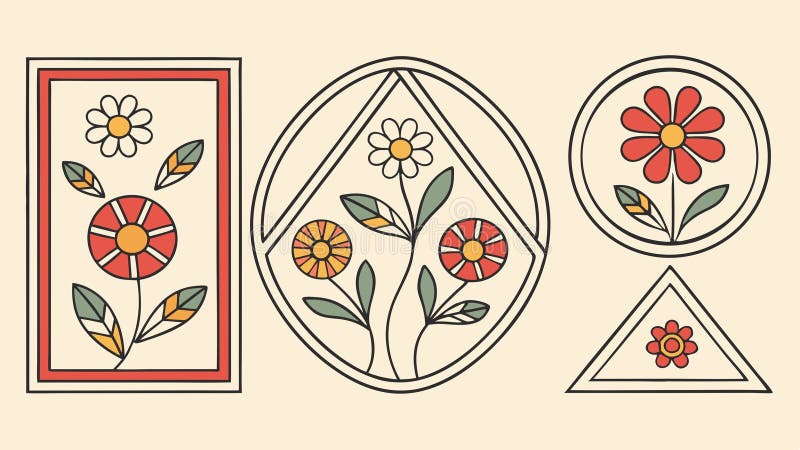 Assorted Floral Frames, Circular, Triangular, and Rectangular Shapes, vector design Generative AI vector illustration