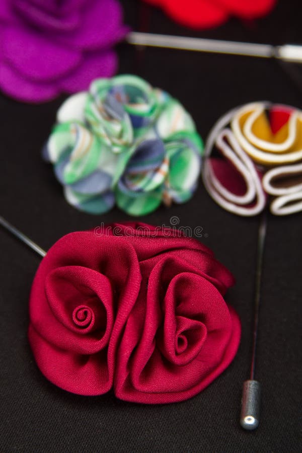 Assorted Flower Men& X27;s Lapel Pin on Black Textured Matt Assorted