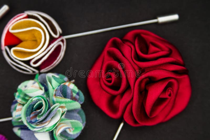 Assorted Flower Men& X27;s Lapel Pin on Black Textured Matt Assorted
