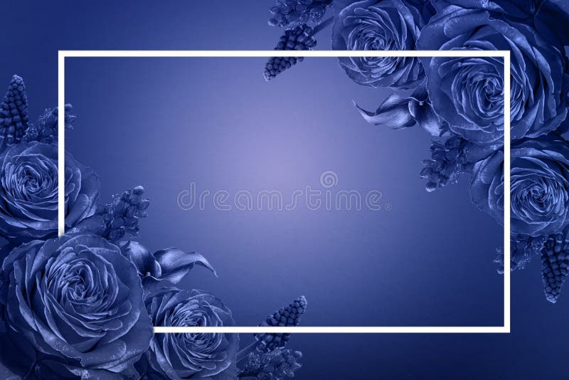 Assorted Flowers Frame on Blue Background with Blank Space for Text Stock  Photo - Image of composition, flower: 178350186