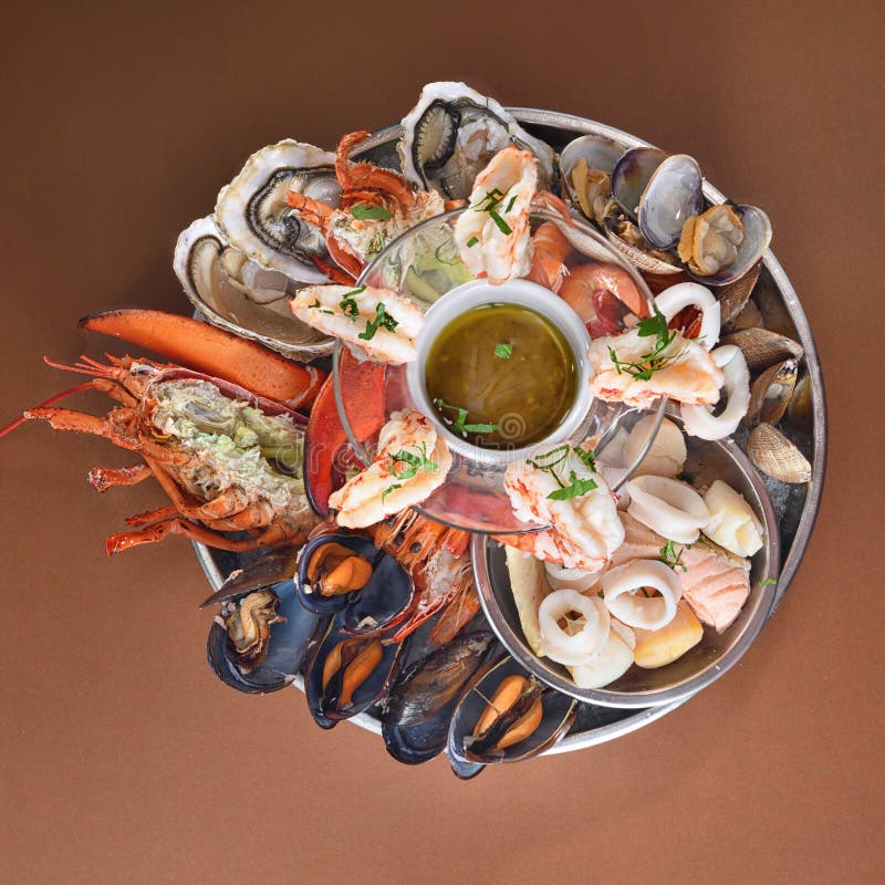 Assorted Fresh Seafood Platter Stock Photo Image of clams, braised